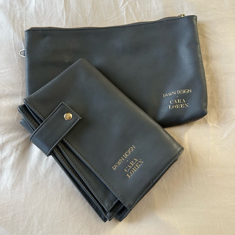 Fawn Design x Cara Loren Gray Leather Changing Pad + Zip Pouch Set